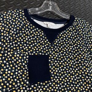 LL Bean Signature Blue Yellow White‎ Flower Print Crewneck Pullover Women's M